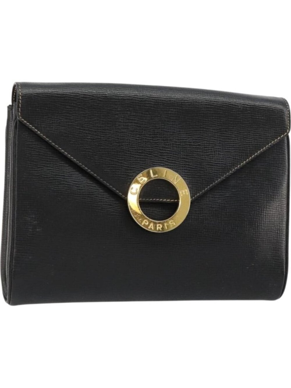 CELINE Circle Shoulder Bag Leather Black Gold